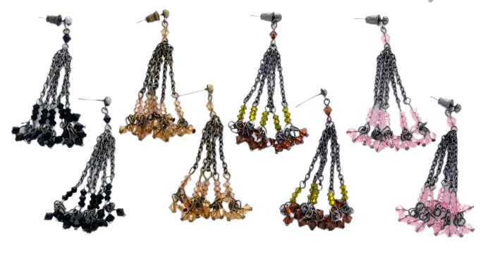 Σκουλαρίκια μεταλλικές κρεμαστές αλυσίδες διακοσμημένες με χάντρες σε 4 χρώματα-Ροζ