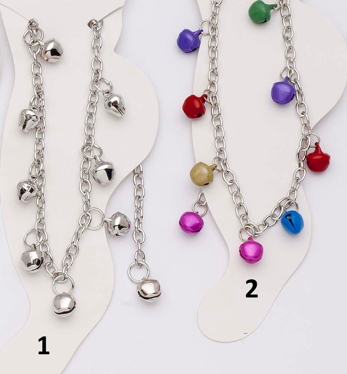 Αλυσίδα ποδιού σε ασημί χρώμα διακοσμημένη με μονόχρωμα και πολύχρωμα καμπανάκια-Πολύχρωμο