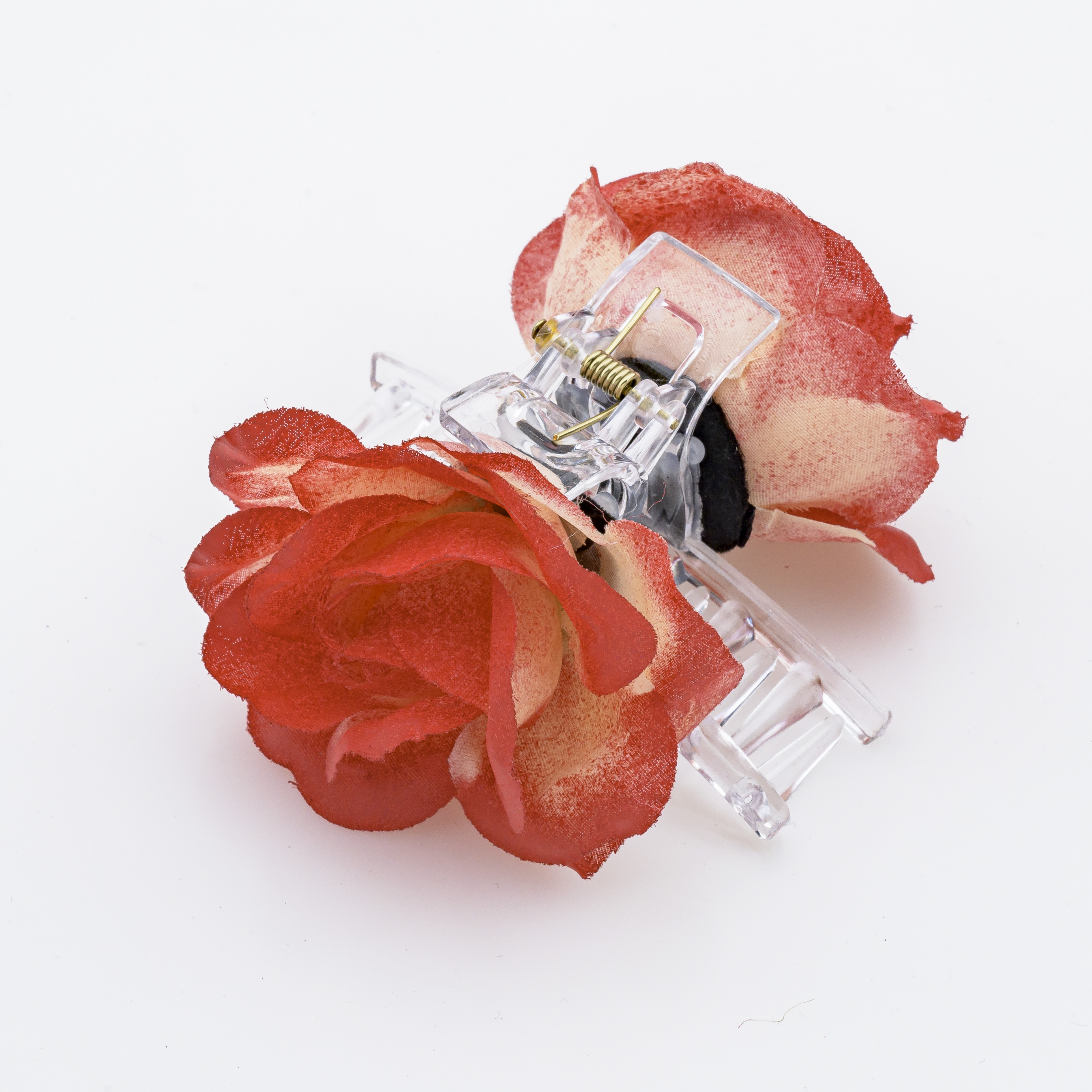 Κλάμερ με Υφασμάτινα Λουλούδια -Κόκκινο