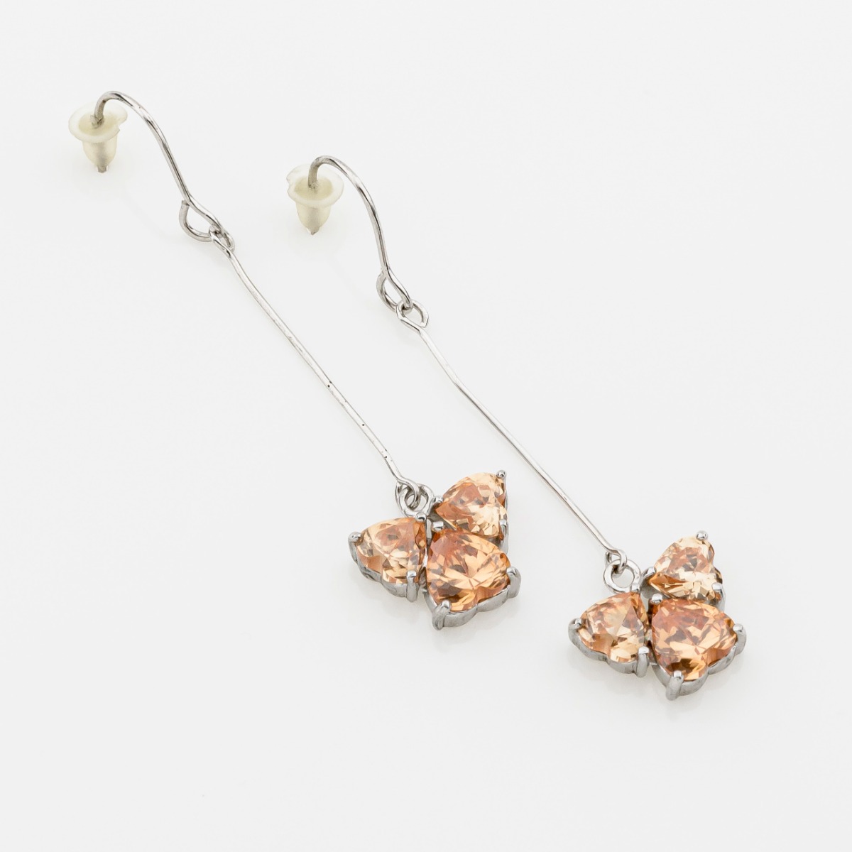 Σκουλαρίκια μεταλλικές κρεμαστές πεταλούδες διακοσμημένες με ζιργκόν σε 4 χρώματα-Καφέ