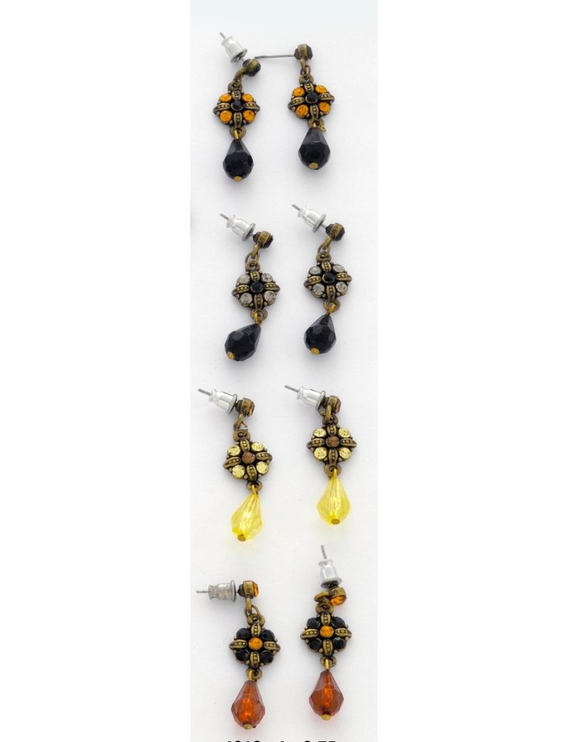 Σκουλαρίκια μεταλλικά κρεμαστά βυζαντινό σχέδιο με χάντρες σε 4 χρώματα-Μαύρο