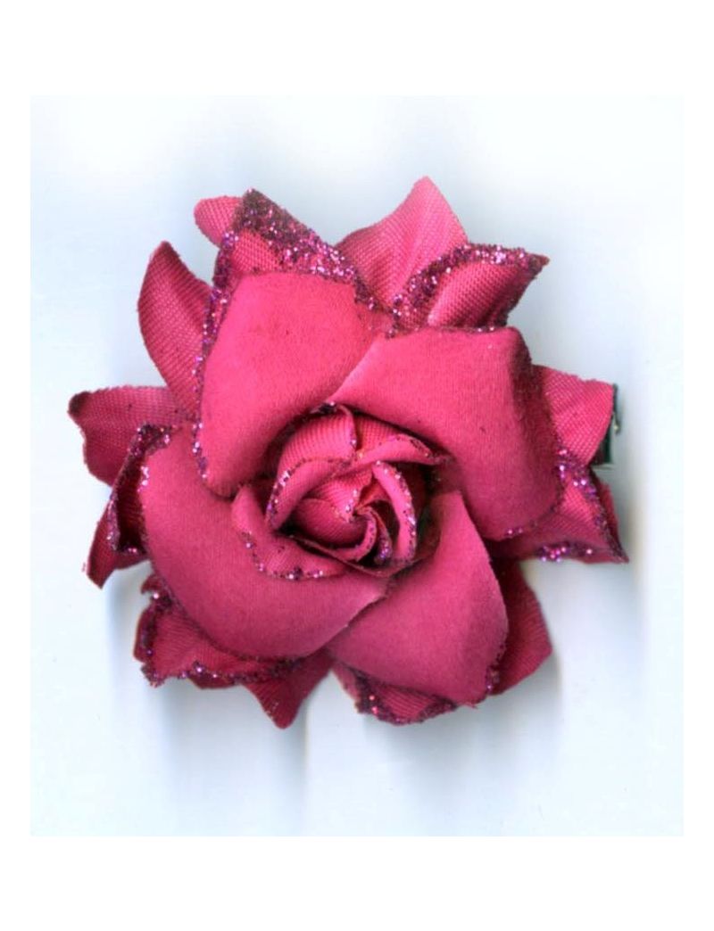 Κλίπ υφασμάτινο τριαντάφυλλο κόκκινο με γκλίτερ