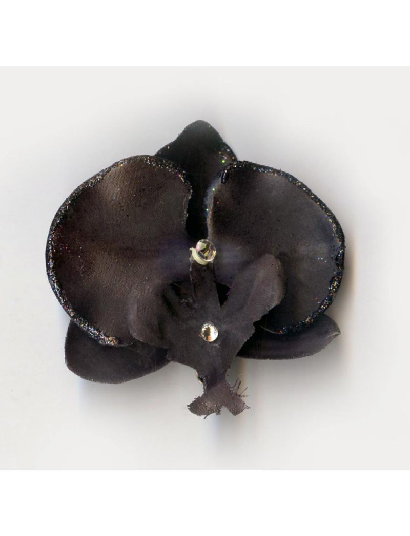 Κλίπ υφασμάτινο λουλούδι μαύρο με 2 στράς