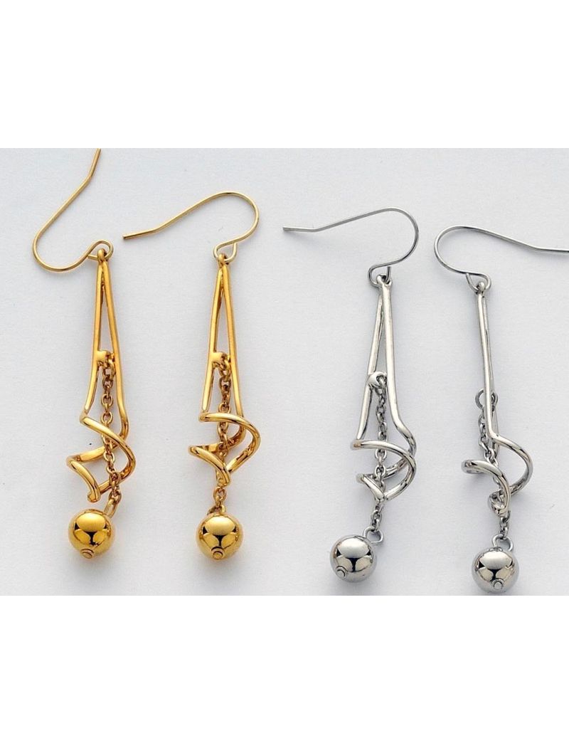Σκουλαρίκια μεταλλικά μακριά κρεμαστά με περίτεχνο σχέδιο σε 2 χρώματα-Χρυσό