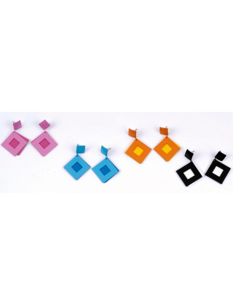 Σκουλαρίκια πλαστικά τετράγωνα σε 4 χρώματα
