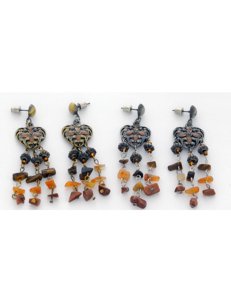 Σκουλαρίκια μεταλλικά boho κρεμαστά με χάντρες σε 2 χρώματα-Ασημί