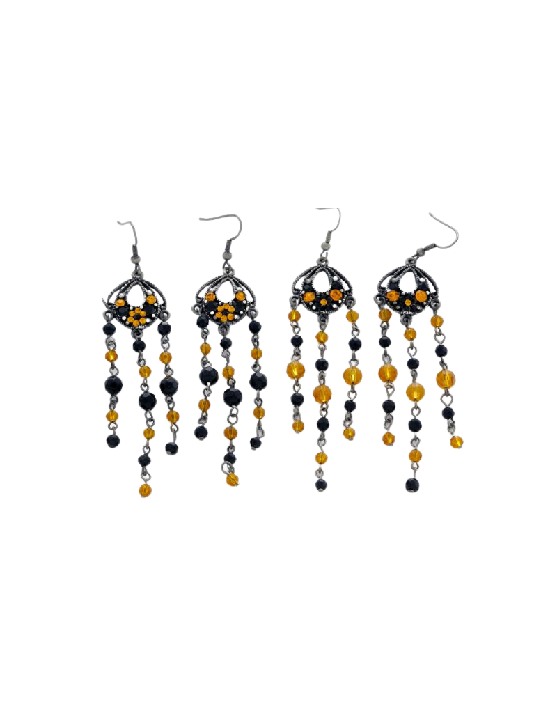 Σκουλαρίκια μεταλλικά παλαιωμένα διακοσμημένα με μαύρα και πορτοκαλί στράς-Πορτοκαλί