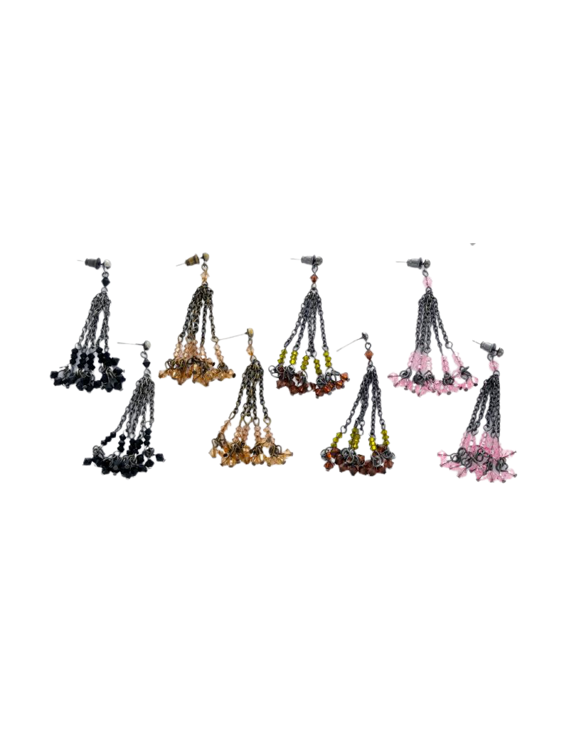 Σκουλαρίκια μεταλλικές κρεμαστές αλυσίδες διακοσμημένες με χάντρες σε 4 χρώματα-Καφέ