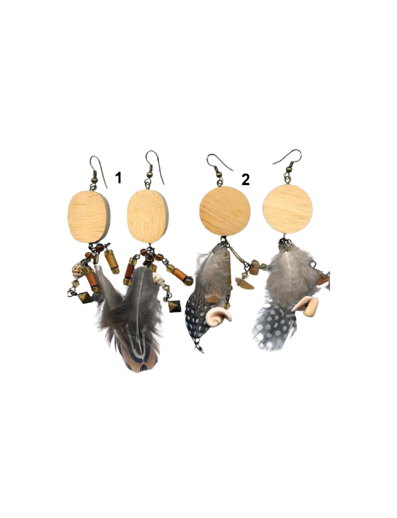 Σκουλαρίκια ξύλινα με αλυσίδα,πέτρες και φτερά