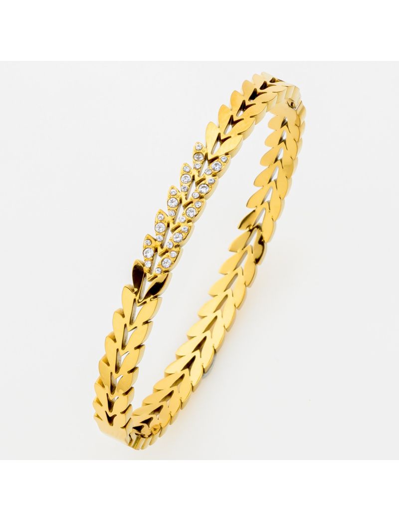Πολυτελές Laurel Leaf Bangle από Ατσάλι με Λευκά Ζιργκόν