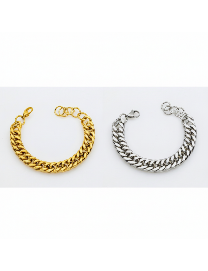 Χοντρό Βραχιόλι Αλυσίδα  Curb Chain σε  Χρυσό & Ασημί 