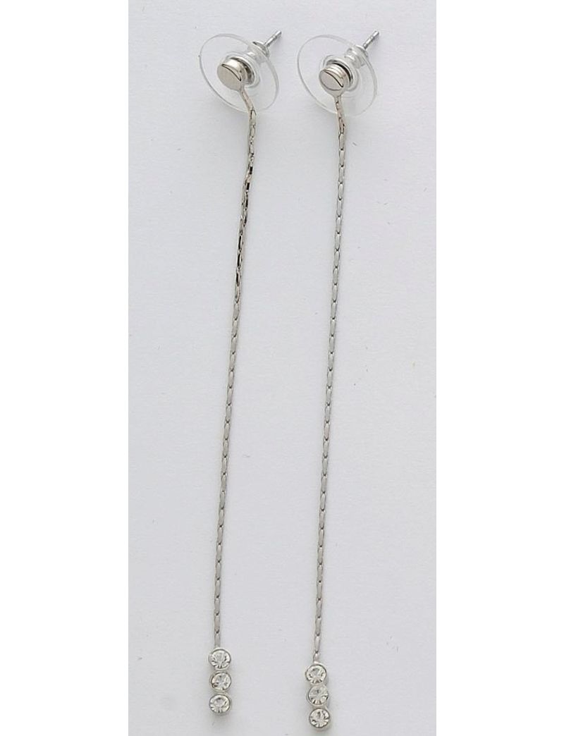 Σκουλαρίκια μεταλλική λεπτή αλυσίδα σε ασημί χρώμα διακοσμημένη με 3 μικρά λευκά στράς