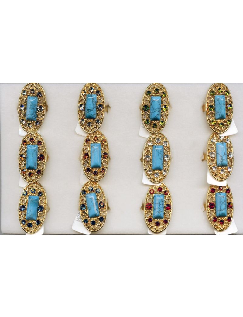 Δαχτυλίδι μεταλλικό σε χρυσό χρώμα με μπλέ πέτρα και στράς (6 χρώματα)-Μπλε