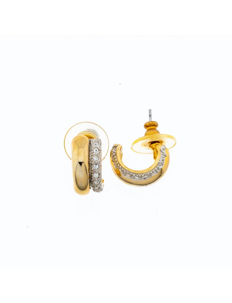 Σκουλαρίκια διπλά μεταλλικά σε χρυσό χρώμα διακοσμημένα με στράς