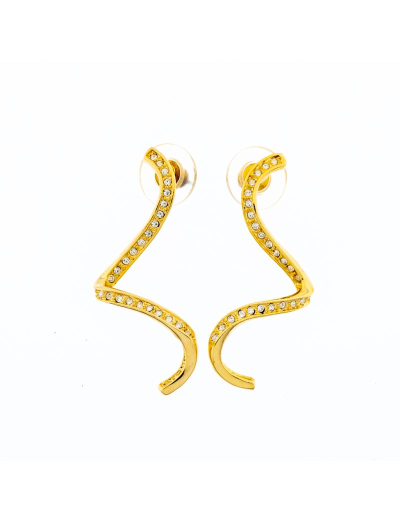 Σκουλαρίκια μεταλλικά 4εκ μήκος σε 2 χρώματα διακοσμημένα με στράς-Χρυσό