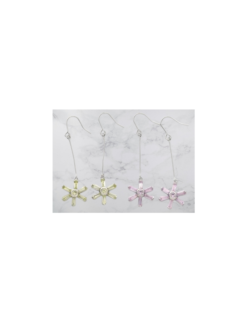 Σκουλαρίκια μεταλλικά κρεμαστά με ζιργκόν σχέδιο ήλιος-Ροζ