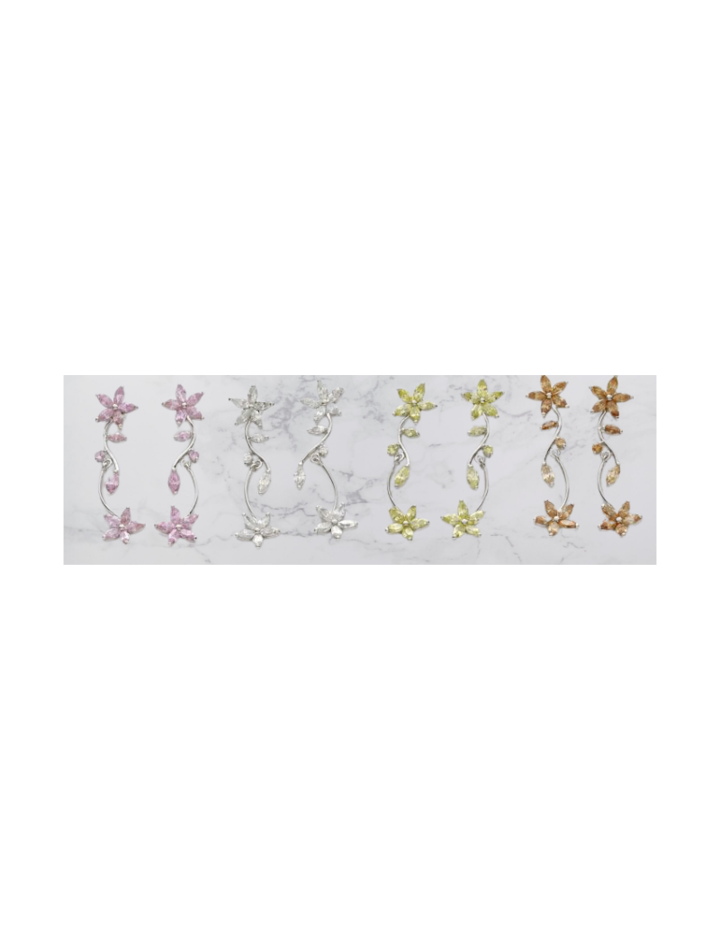 Σκουλαρίκια μεταλλικά ασημί με σχέδιο λουλούδι διακοσμημένα με ζιργκόν σε 4 χρώματα-Ροζ