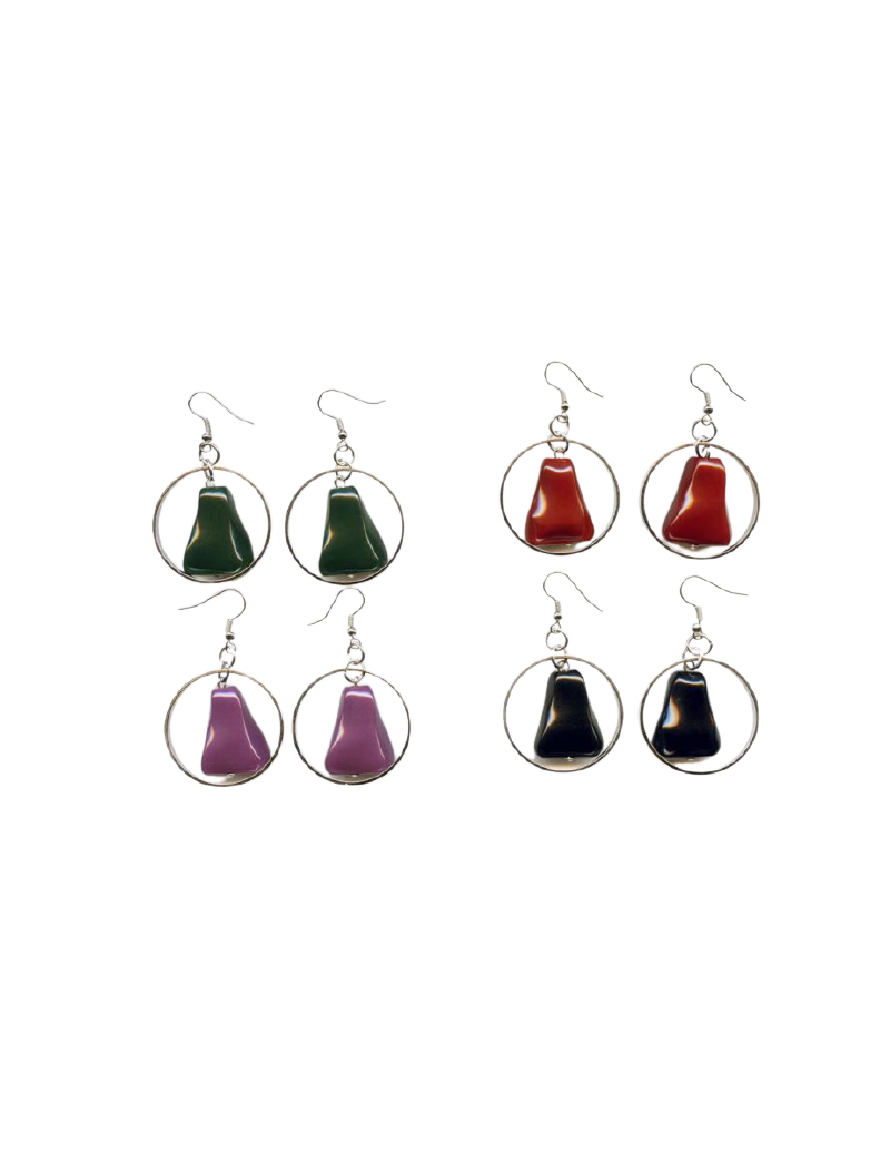 Σκουλαρίκια μεταλλικοί κρίκοι με πλαστικές πέτρες σε 5 χρώματα-Μωβ