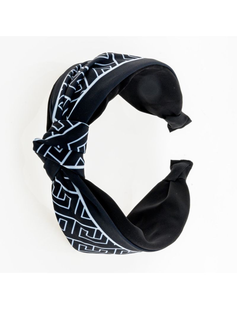 Στέκα υφασμάτινη με κόμπο και ύφασμα με γεωμετρικά σχήματα σε 3 χρώματα-Μαύρο
