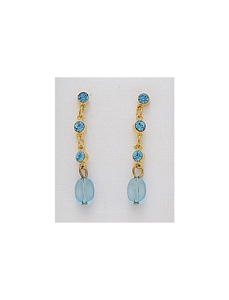 Σκουλαρίκια μεταλλική χρυσή αλυσίδα διακοσμημένη με στράς σε 4 χρώματα-Μπλε