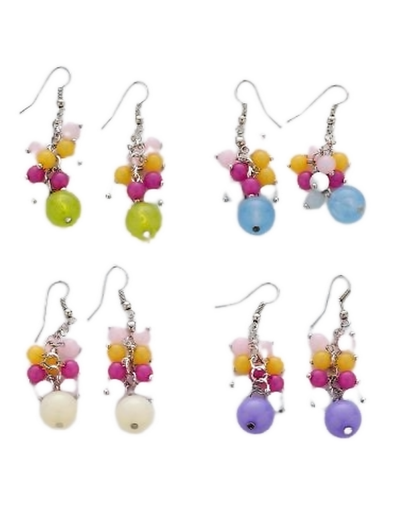 Σκουλαρίκια μεταλλικά διακοσμημένα με πολύχρωμες χάντρες-Μωβ
