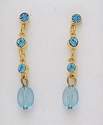 Σκουλαρίκια μεταλλική χρυσή αλυσίδα διακοσμημένη με στράς σε 4 χρώματα-Μπλε