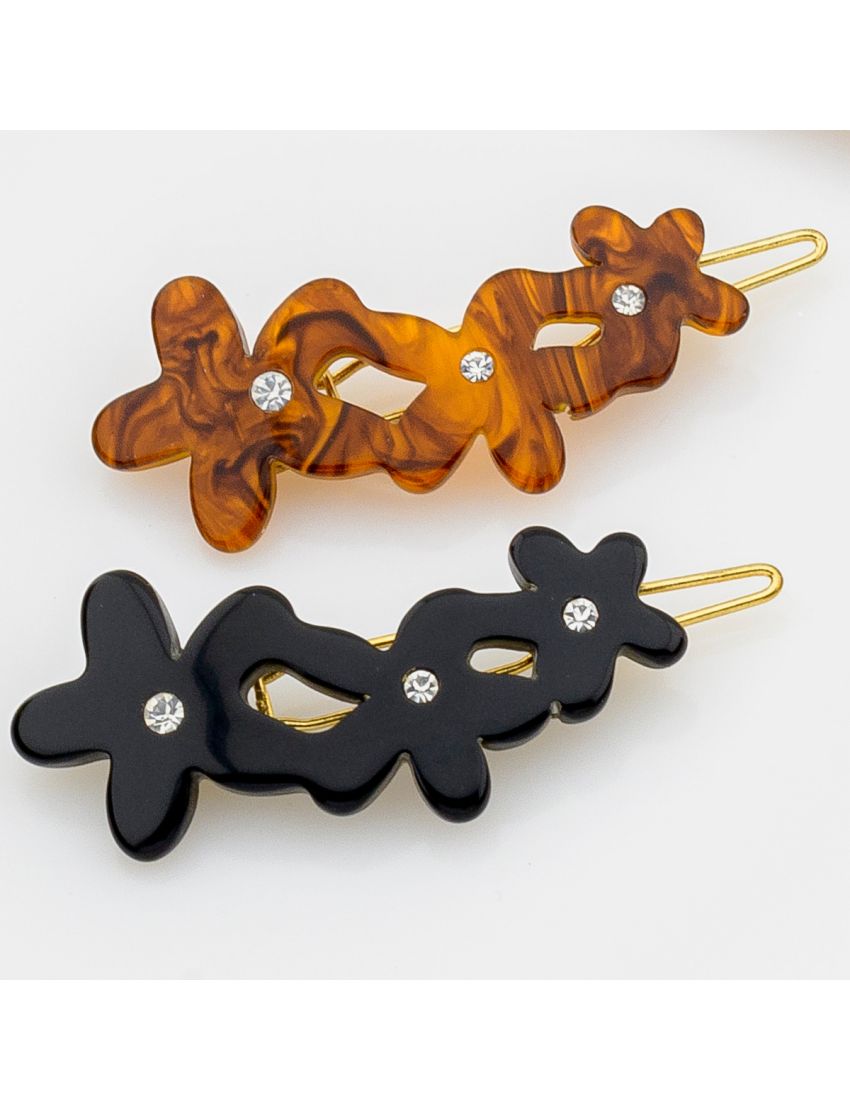 Τσιμπιδάκι με λουλούδια σε καφέ και μαύρο