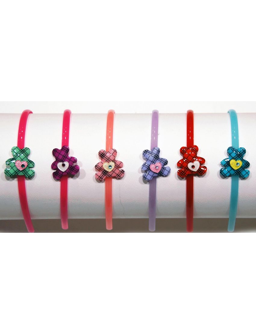 Στέκα πλαστική παιδική διακοσμημένη με αρκουδάκι καρό σε 6 συδνιασμούς χρωμάτων