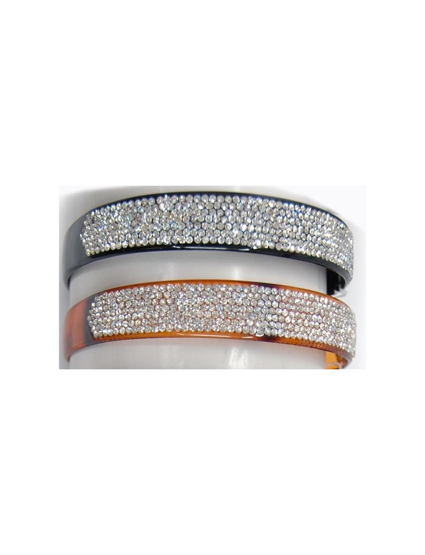 Στέκα πλακέ φαρδιά σε καφέ και μαύρο χρώμα διακοσμημένη σε όλη την επιφάνεια απο λευκά στράς