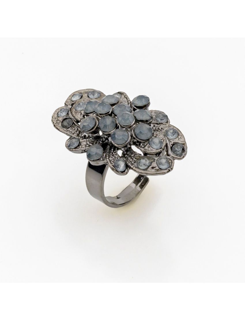 Δαχτυλίδι με Γκρι Κρύσταλλα και Σκούρο Φινίρισμα