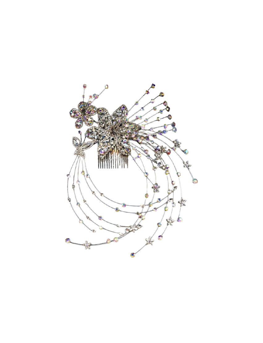 Χτενάκι μεταλλικό νυφικό εντυπωσιακό σχέδιο με λουλούδια και ακτίνες διακοσμημένο με στράς