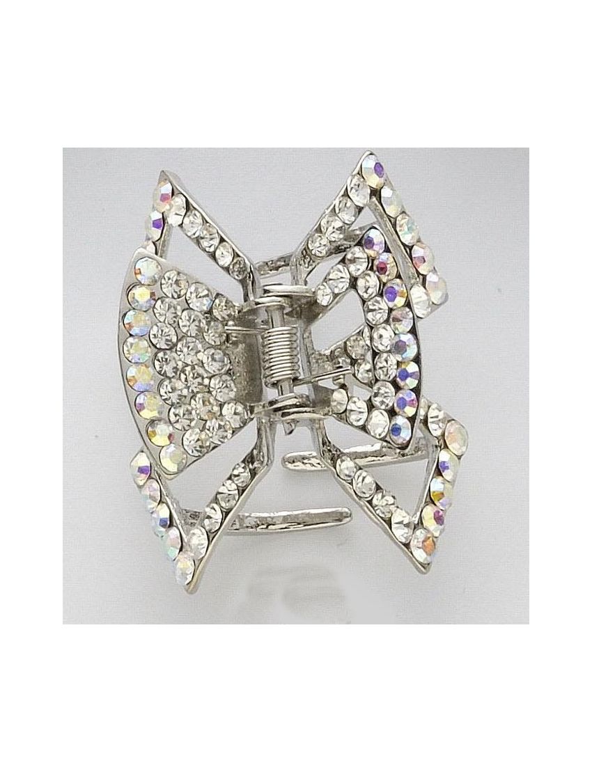 Κλάμερ μεταλλική ασημί πεταλούδα διακοσμημένη με στράς