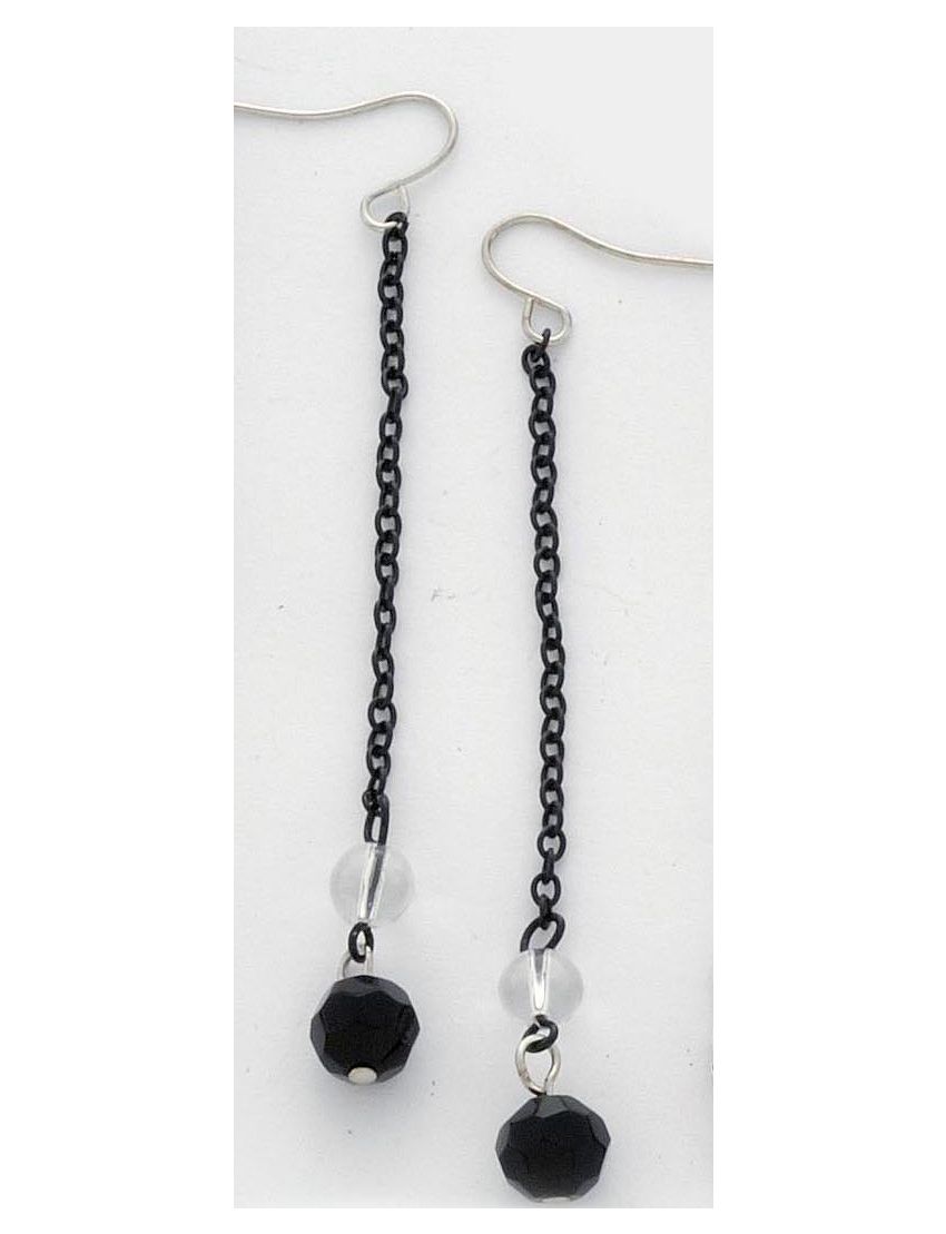Σκουλαρίκια μεταλλική μαύρη αλυσίδα διακοσμημένη με 2 χάντρες
