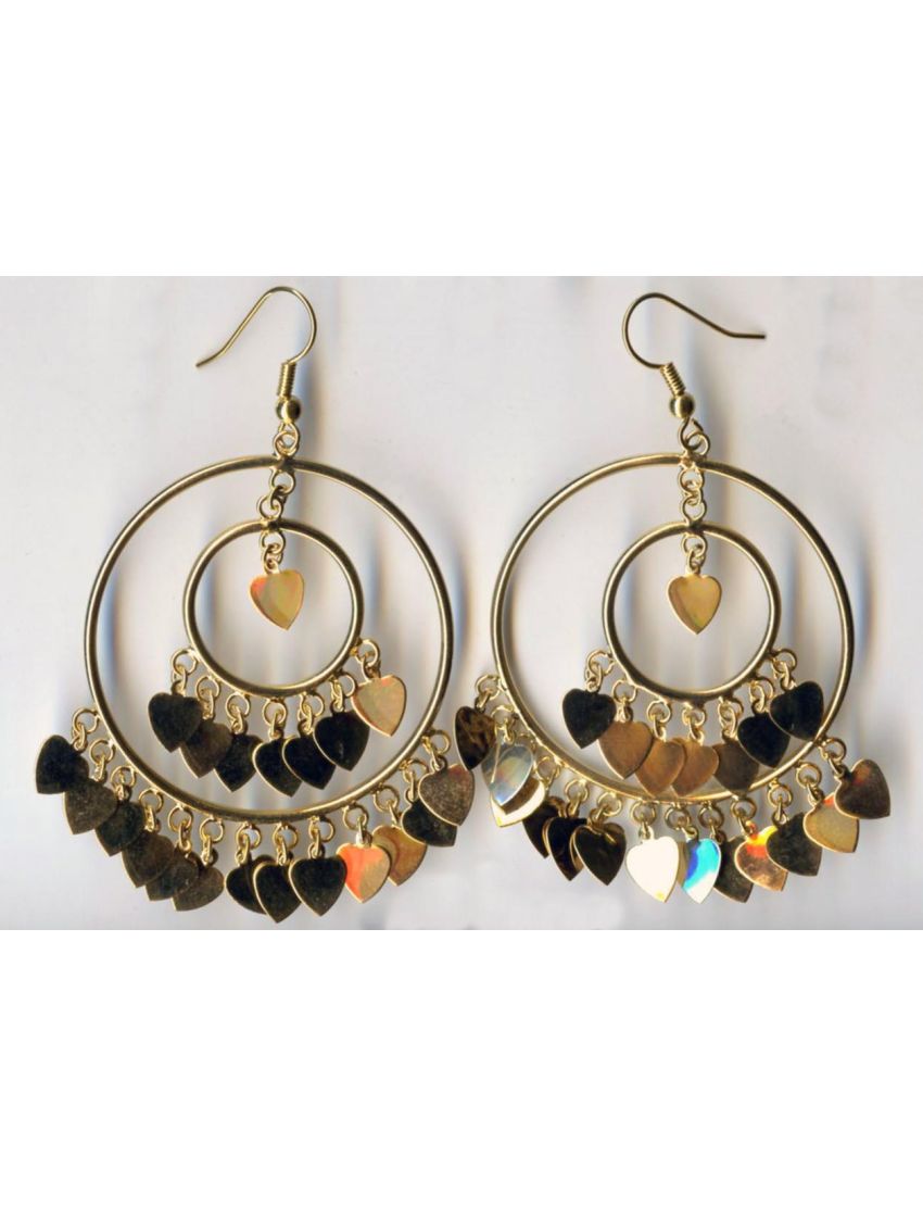 Σκουλαρίκια χρυσοί μεταλλικοί κύκλοι με κρεμαστές καρδιές