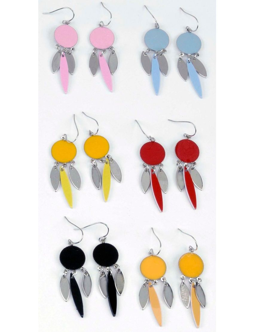 Σκουλαρίκια μεταλλικά κρεμαστά σε 6 χρώματα με στρογγυλές και οβάλ λεπτομέρειες