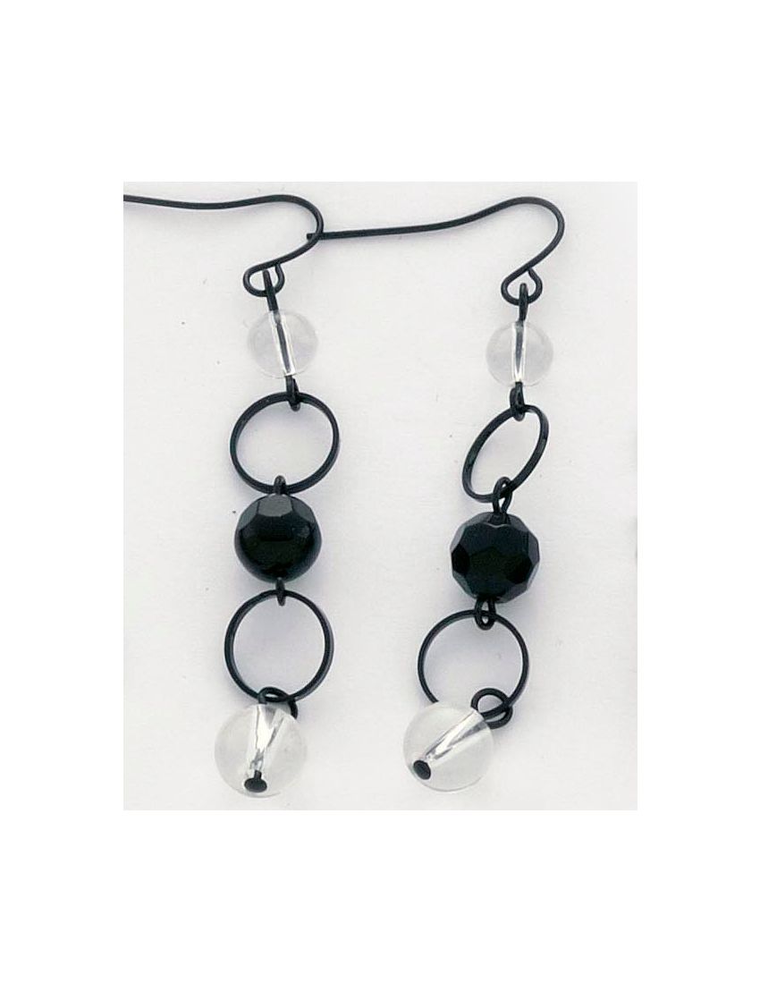 Σκουλαρίκια μεταλλικά με ημιδιαφανή λευκή  και μαύρη χάντρα