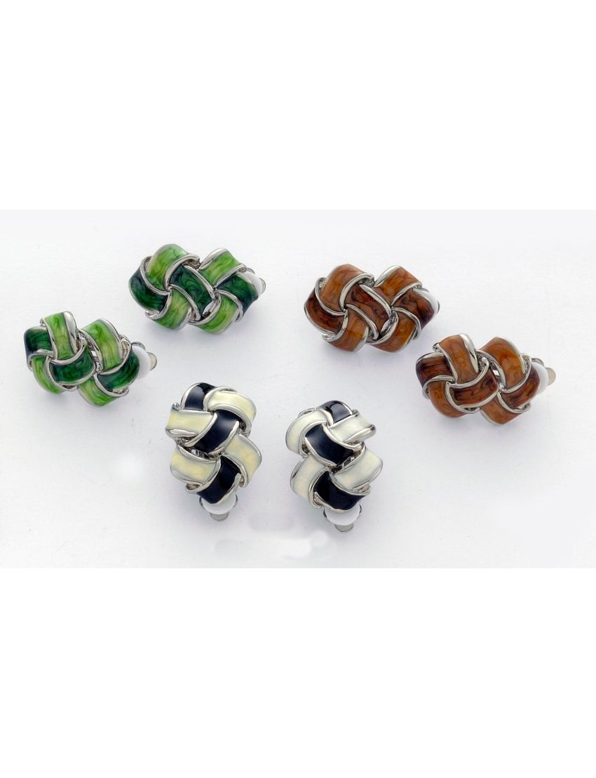 Σκουλαρίκια μεταλλικά σχέδιο πλεξούδα με σμάλτο σε 3 χρώματα (κλίπ)