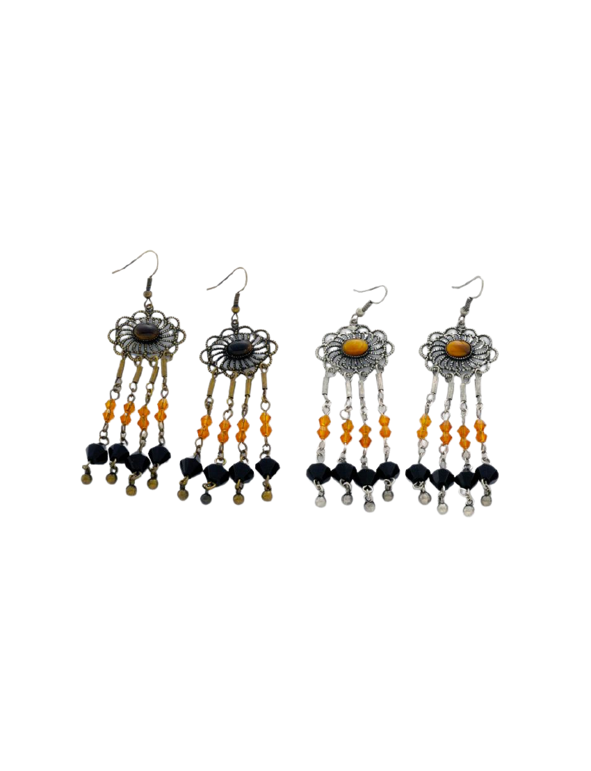 Σκουλαρίκια μεταλλικά με χάντρες σε ασημί και μπρονζέ 