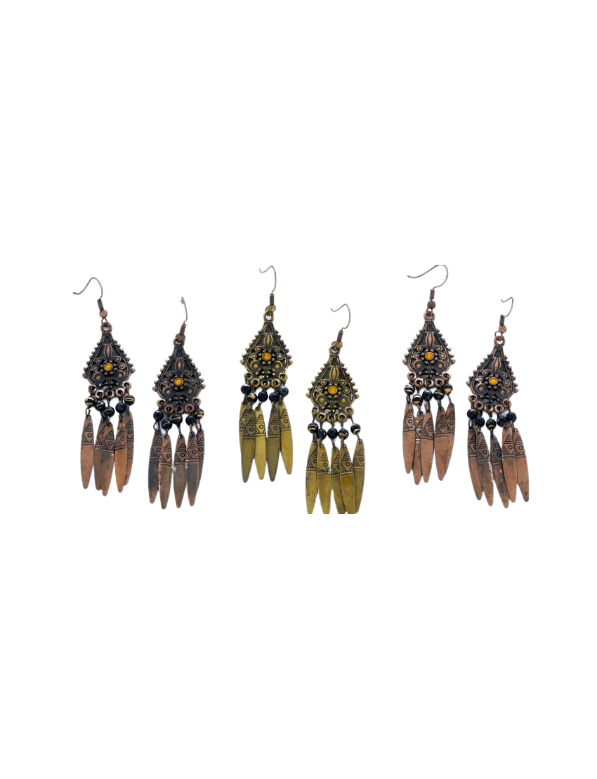 Σκουλαρίκια μεταλλικά κρεμαστά χαραγμένα και παλαιωμένα