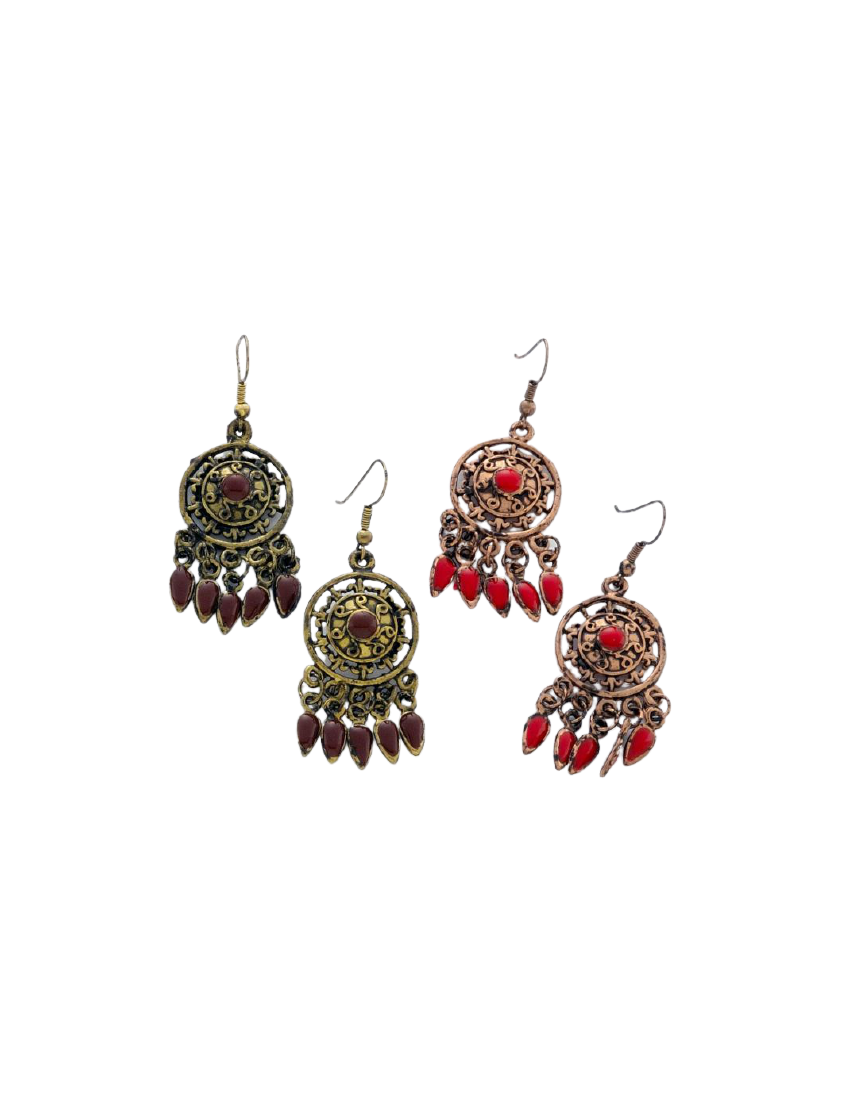 Σκουλαρίκια μεταλλικά ανάγλυφα παλαιωμένα με σμάλτο