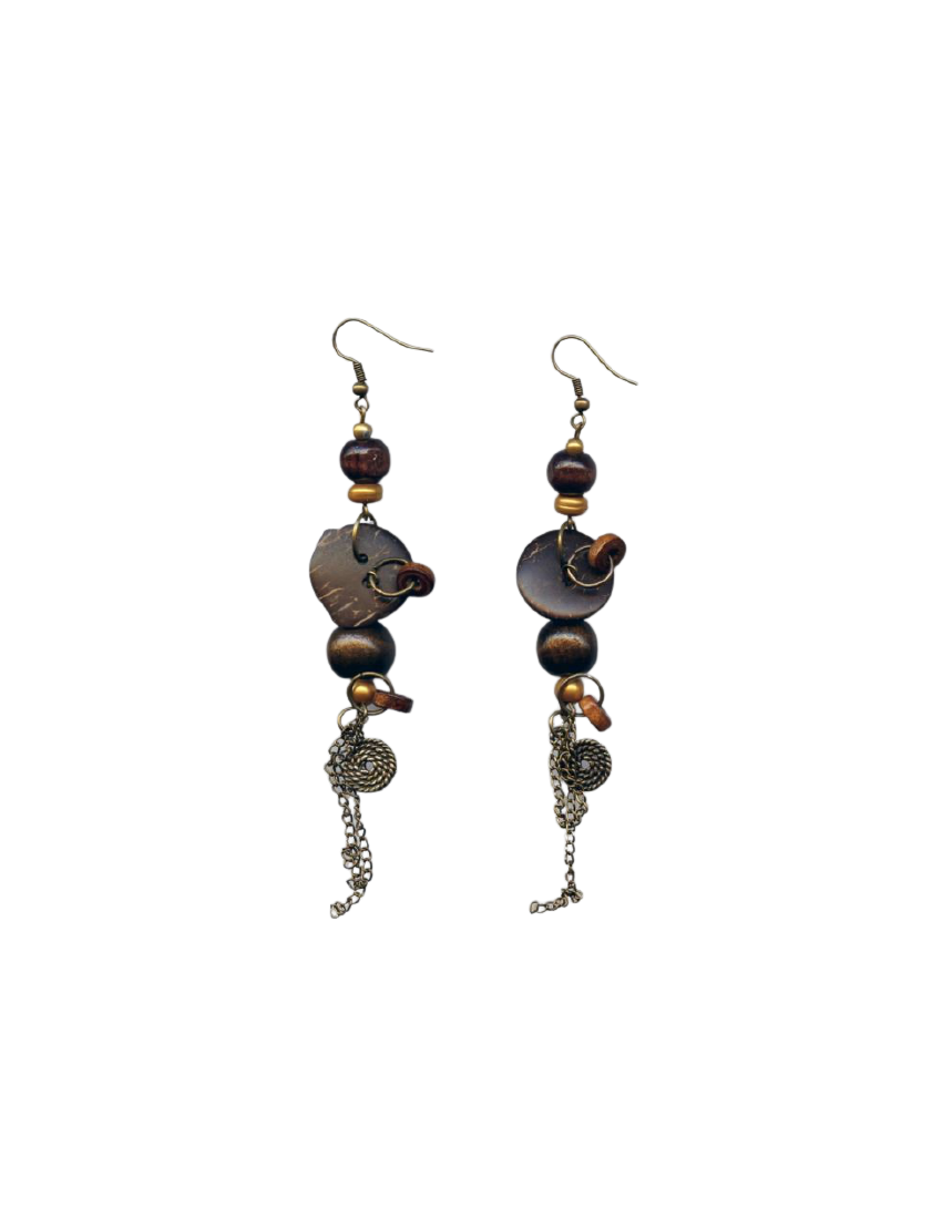 Σκουλαρίκια μεταλλικά με λεπτομέρειες ξύλινες