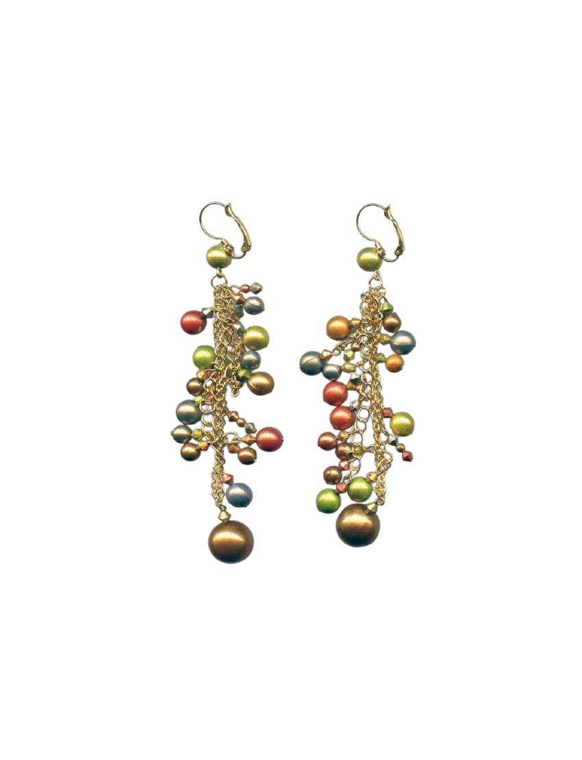 Σκουλαρίκια μεταλλικά μακριά διακοσμημένα με πολύχρωμες πέρλες