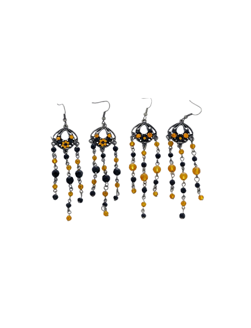 Σκουλαρίκια μεταλλικά παλαιωμένα διακοσμημένα με μαύρα και πορτοκαλί στράς