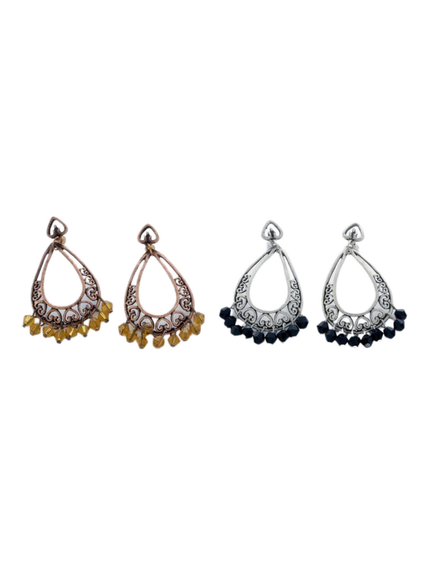 Σκουλαρίκια μεταλλικά σχήμα δάκρυ διάτρητα σε ασημί και χάλκινο χρώμα