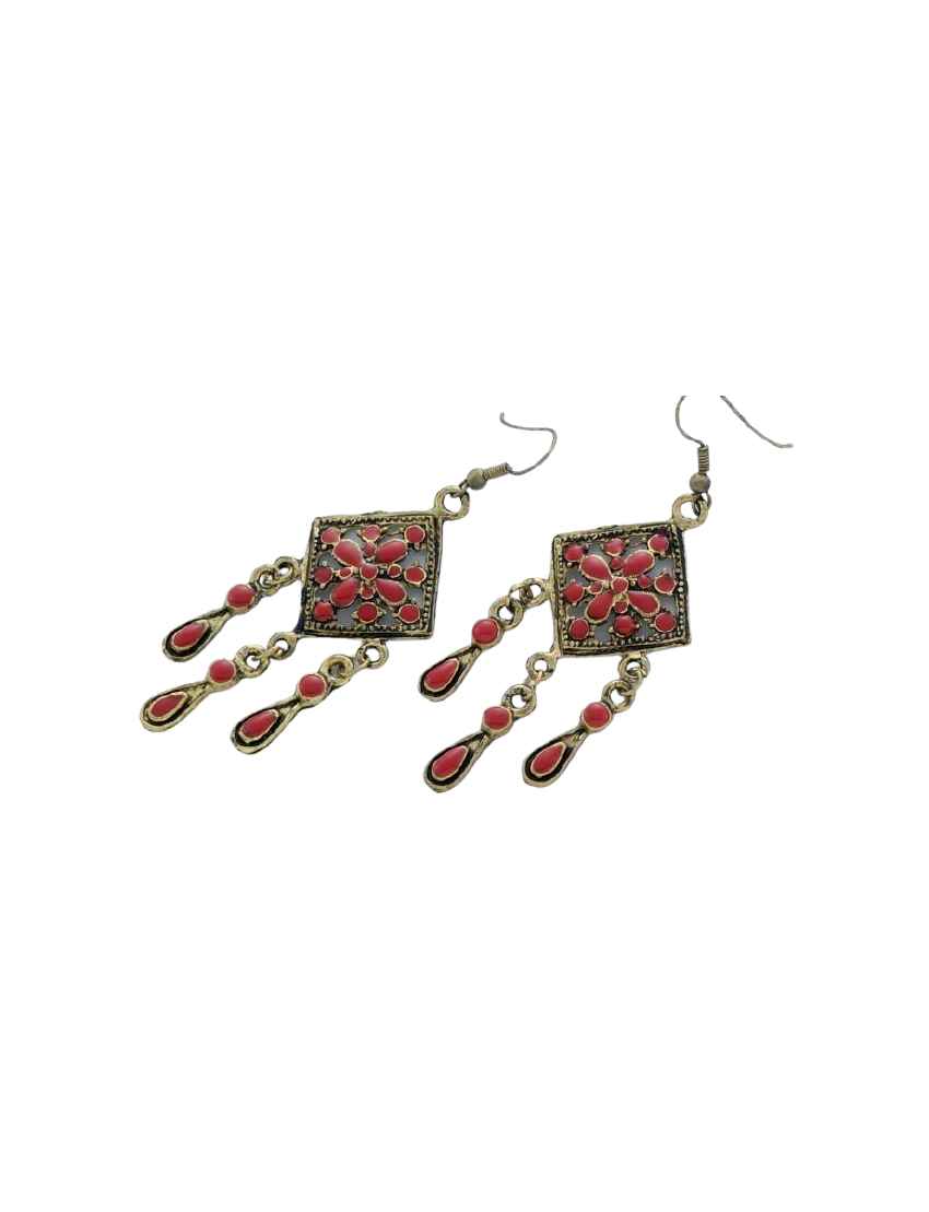 Σκουλαρίκια μεταλλικά τετράγωνα διάτρητα σε μπρούτζινο χρώμα με σμάλτο