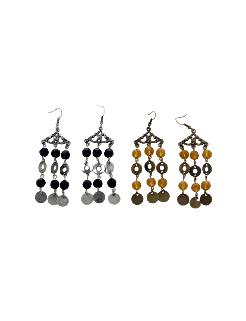 Σκουλαρίκια μεταλλικά διακοσμημένα με μαύρες και πορτοκαλί χάντρες
