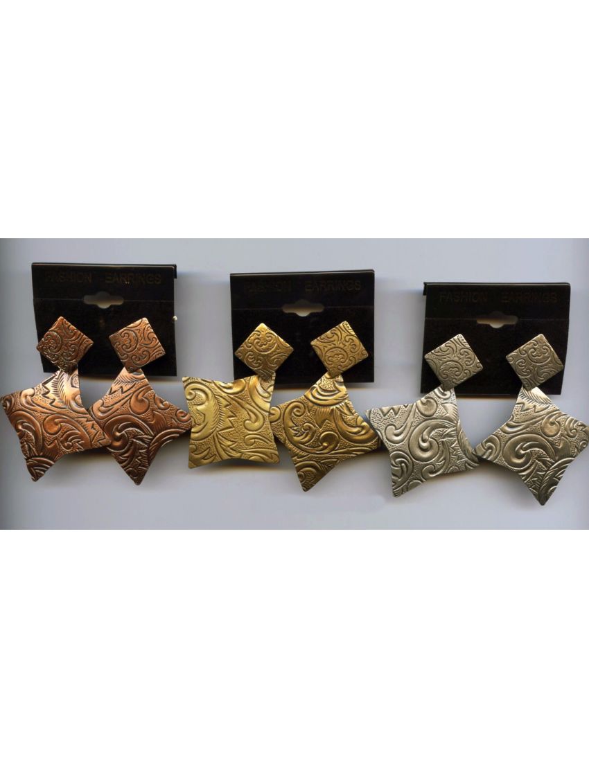 Σκουλαρίκια μεταλλικά αστέρια χαραγμένο σχέδιο