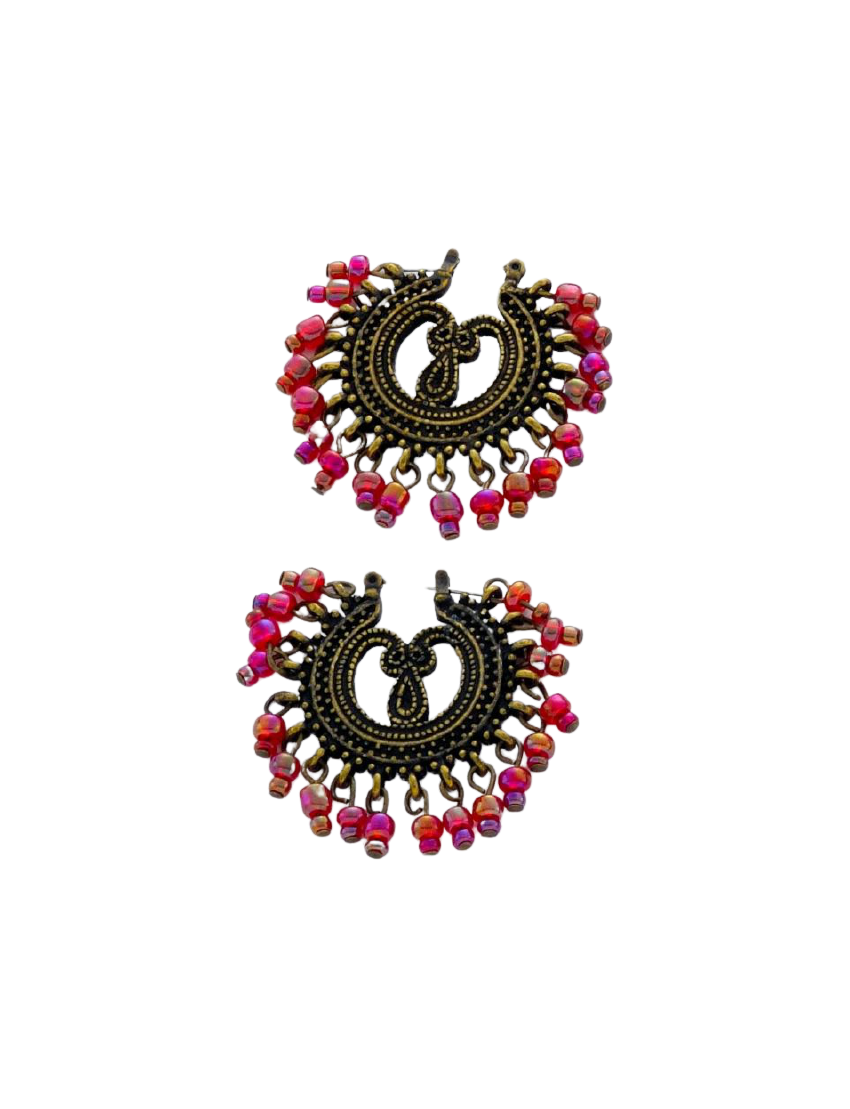 Σκουλαρίκια μεταλλικά boho ακτινωτά διακοσμημένα με χάντρες 