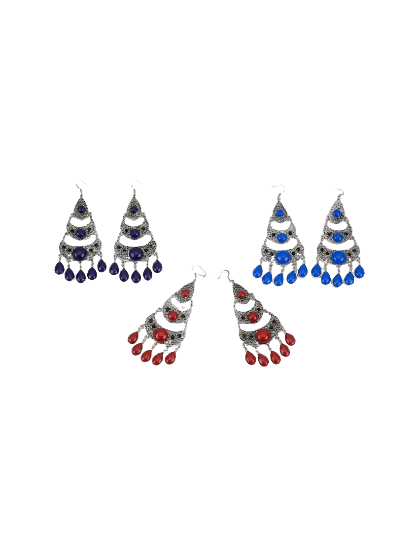 Σκουλαρίκια μεταλλικά κρεμαστά 7εκ διακοσμημένα με πέτρες σε 3 χρώματα