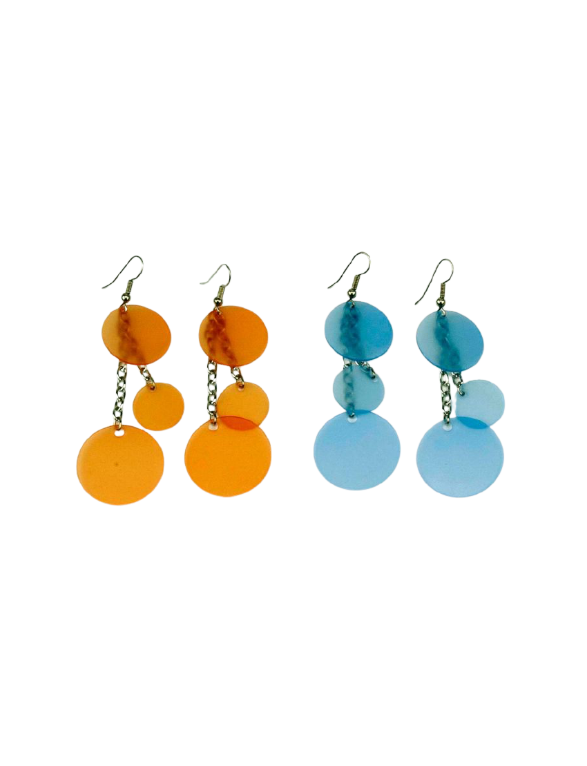 Σκουλαρίκια μεταλλική αλυσίδα με πλαστικούς κύκλους σε 4 χρώματα